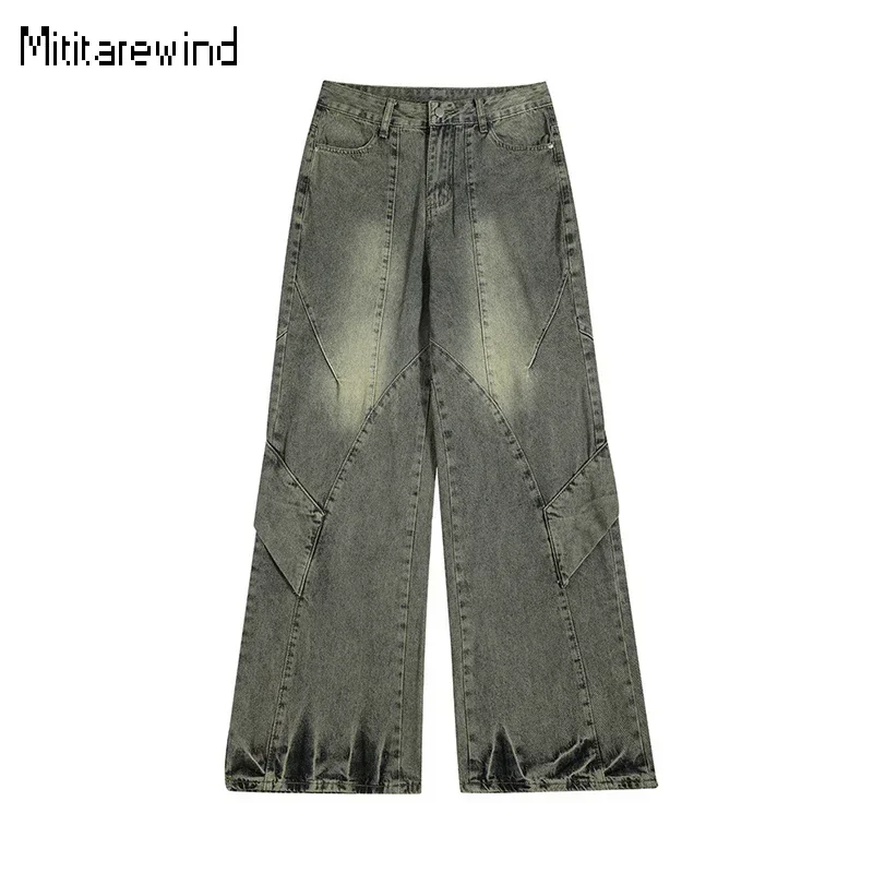 

Washed Jeans for Men Streetwear Y2k Oversize Cargo Baggy Jeans Cotton Patchwork Wide-leg Straight Jeans Youth Fashion Denim Pant