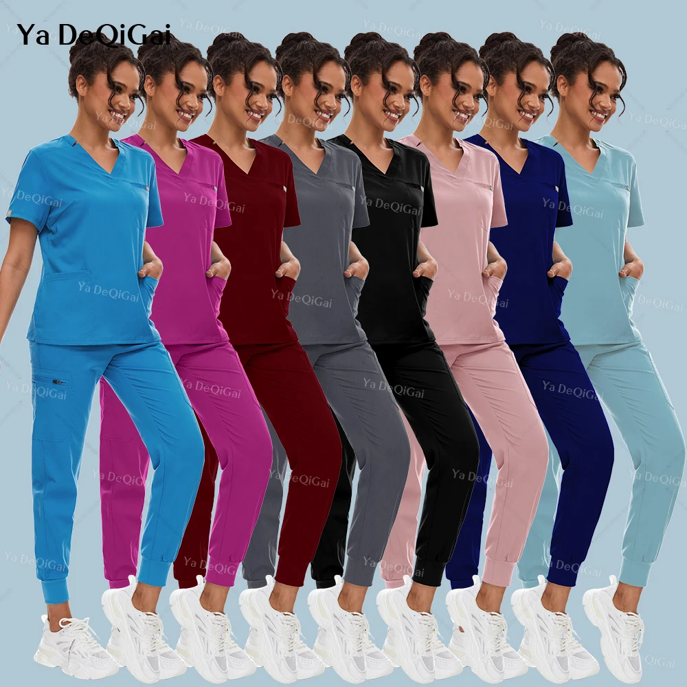 Scrubs Medical Women Scrub Set Surgical Nursing Nurse V-neck Pockets Sutis Dentist Workwear Clinical Uniforms