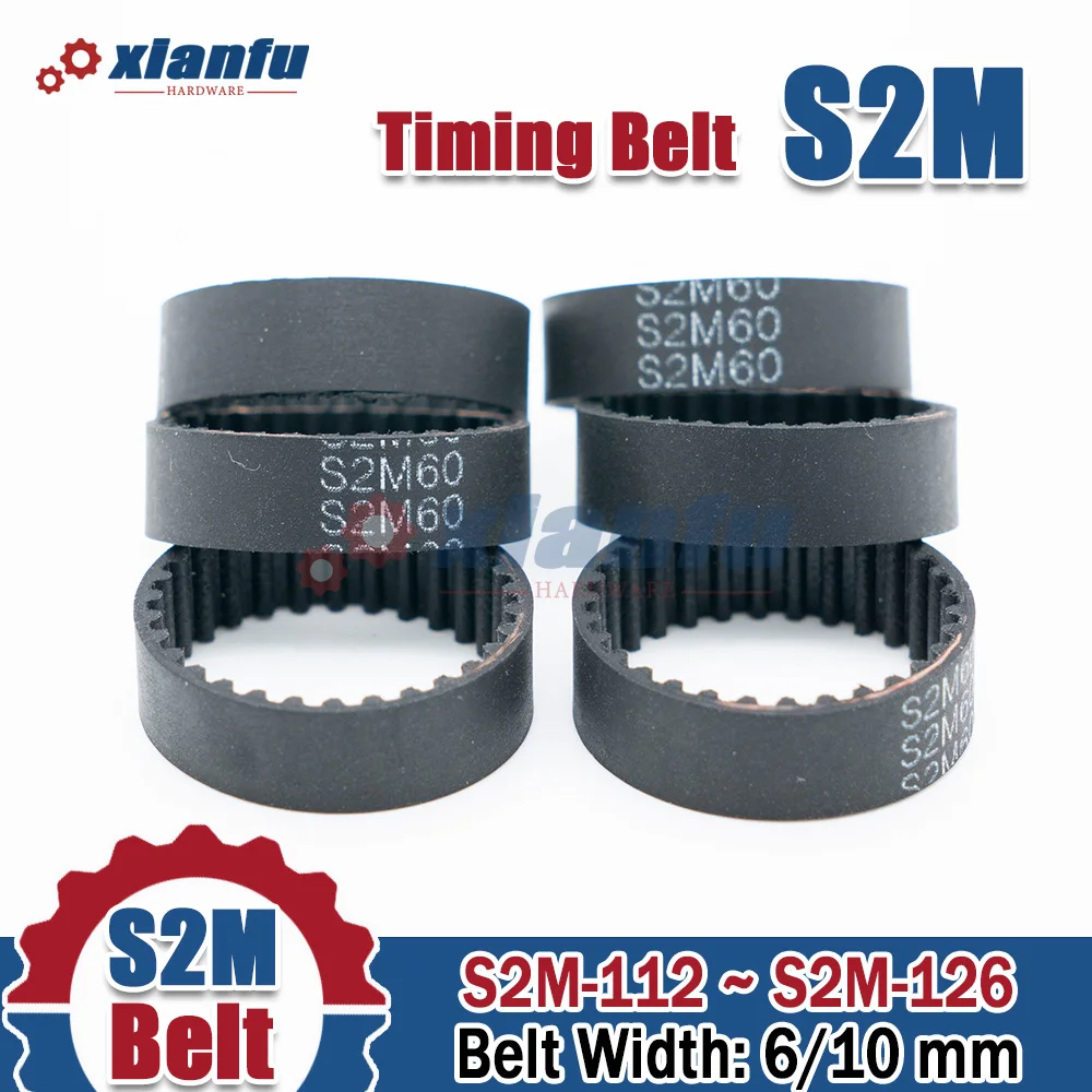 

S2M Rubber Timing Belt S2M-112 114 116 118 120 122 124 Length 126mm Width 6/10mm Synchronous beltPitch 2mm For 2M Timing Pulley