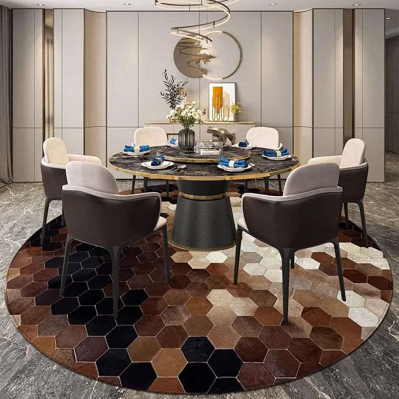 

Modern Simple Round Carpet Dinning Room Floor Mat Real Cowhide Round Rugs for Living Room Large Customize Brown Home Area Rug