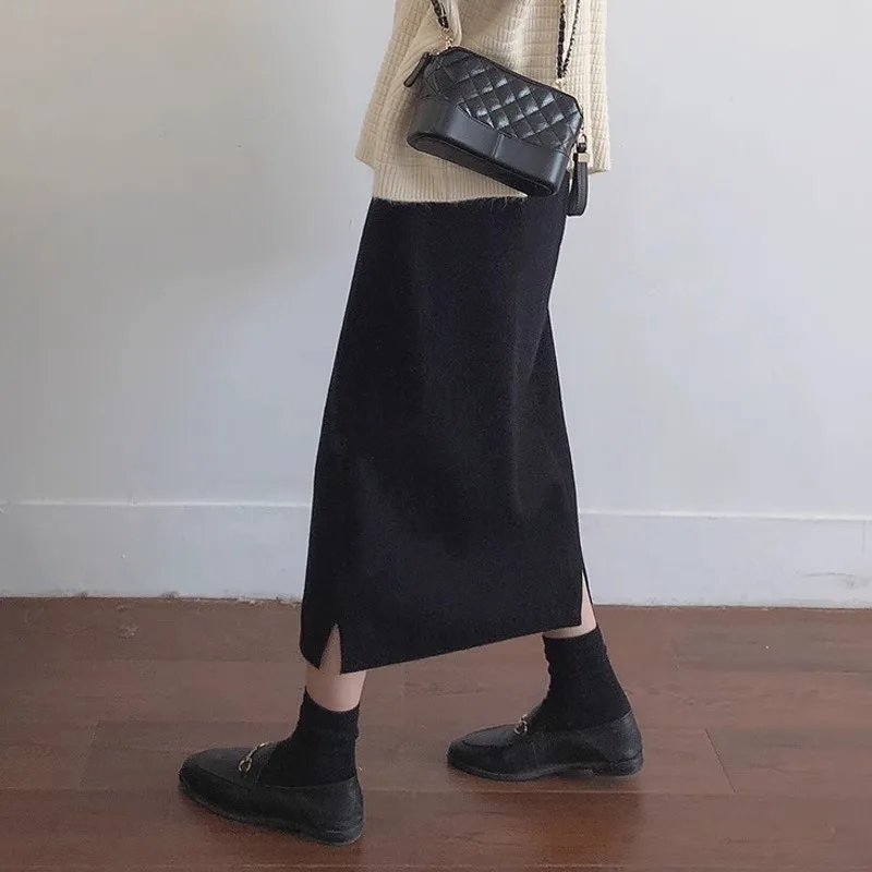 ฤดูใบไม้ร่วงฤดูหนาวเอวสูงแสดงบางทีละขั้นตอนกระโปรงไขมันมม.ขนาดใหญ่ขนาดกลางยาวทําด้วยผ้าขนสัตว์และกํามะหยี่กระโปรงทรงเอ