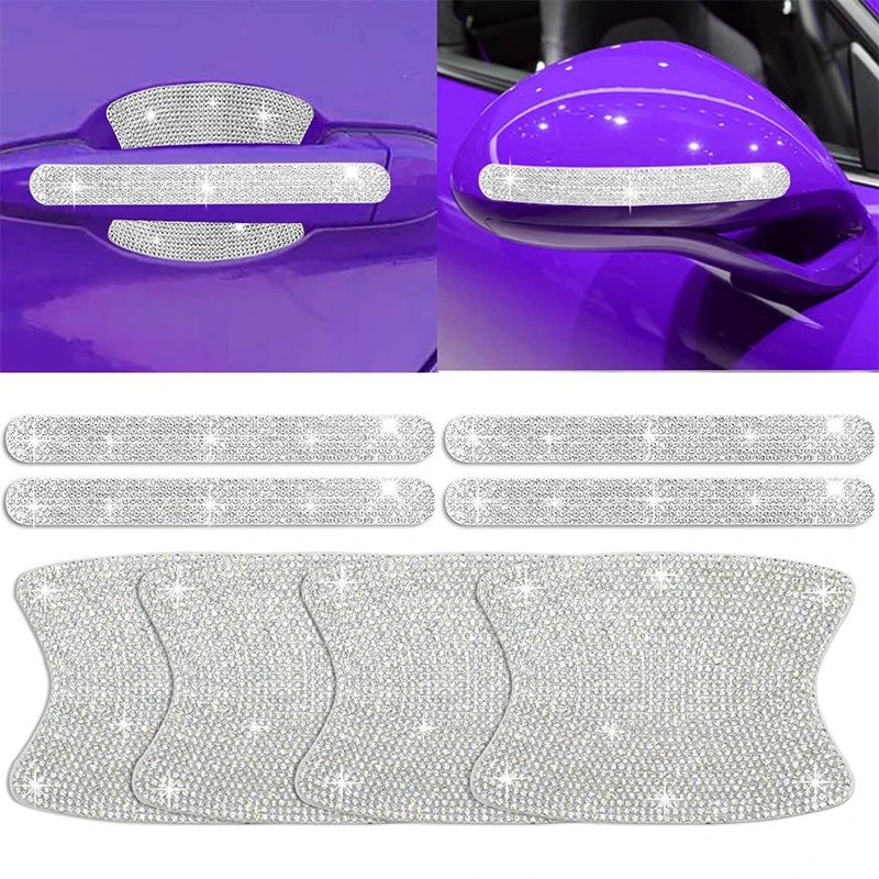 Diamond Car Door Handle Stickers Universal Rhinestone Crystal Glitter Door Handle Protector Stickers Car Decoration Accessories