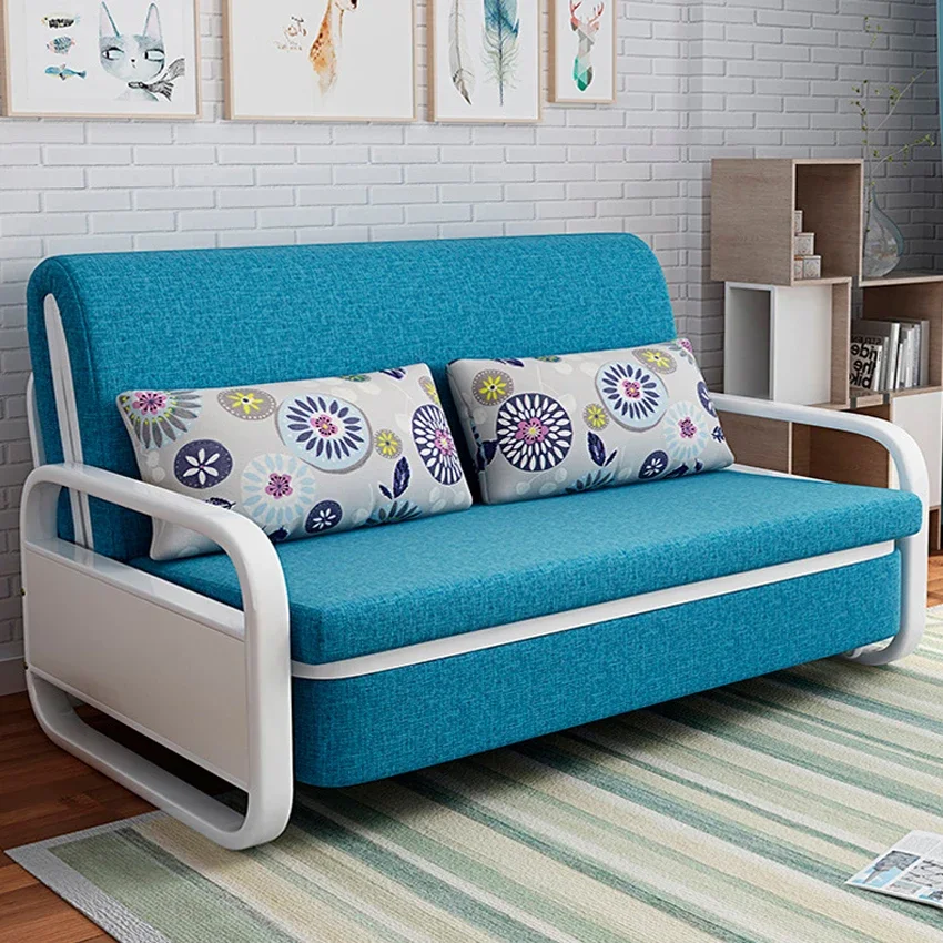 Save Space Multi-purpose Sofa Cum Bed Fabric Folding Chair Sleeper Living Room Metal Frame Sofa Bed