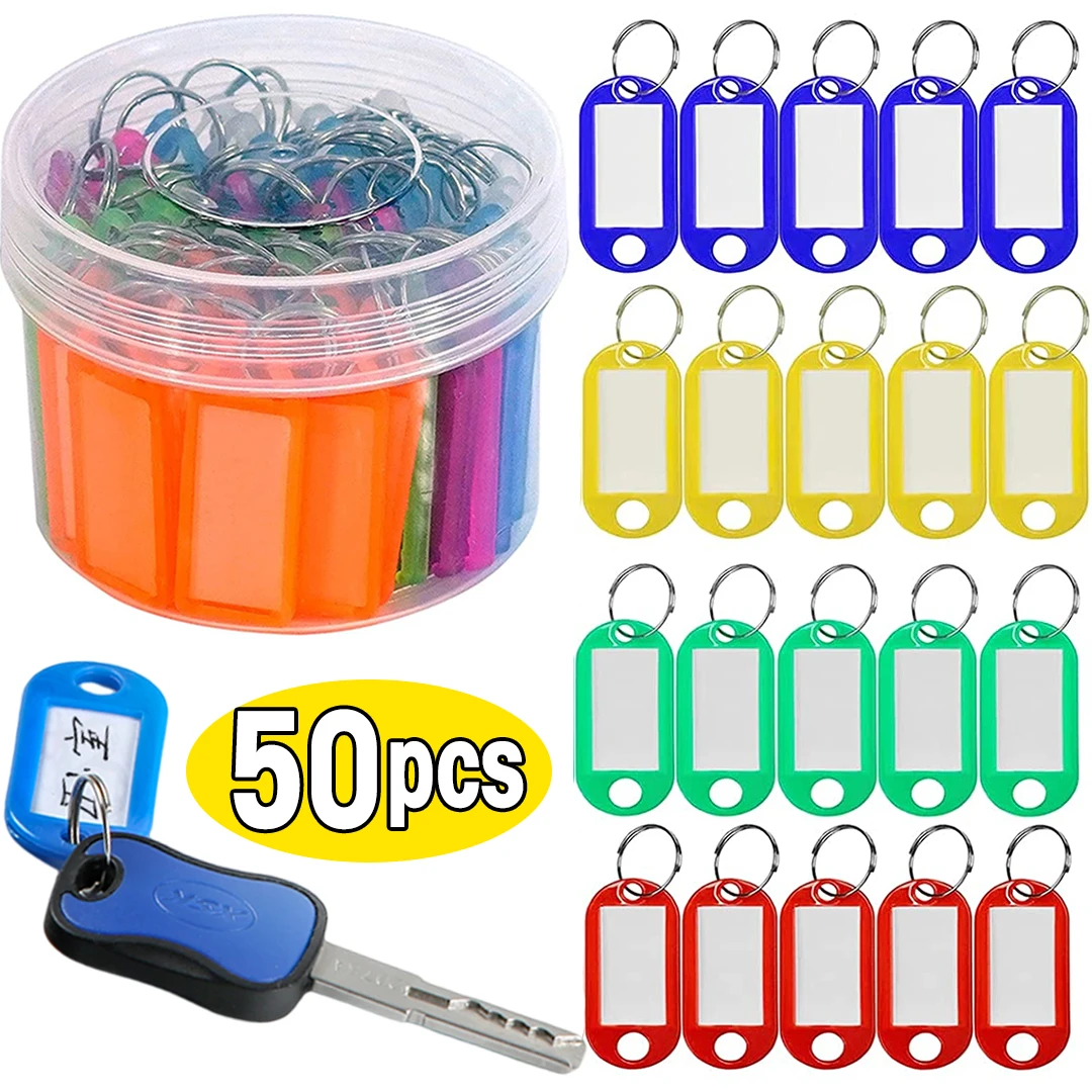 10/50Pcs Plastic Custom Split Ring ID Key Tags Labels Key Chains Key Rings With Split Ring Numbered Name Baggage Luggage Tags