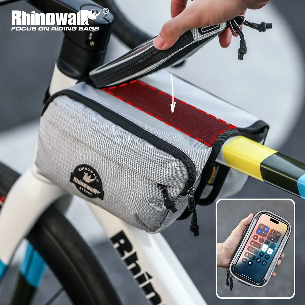 

Велосипедная сумка для телефона Rhinowalk, передняя трубчатая седельная сумка, водонепроницаемый чехол для телефона, держатель, 7-дюймовый сенсорный экран, велосипедная балка, сумка для хранения