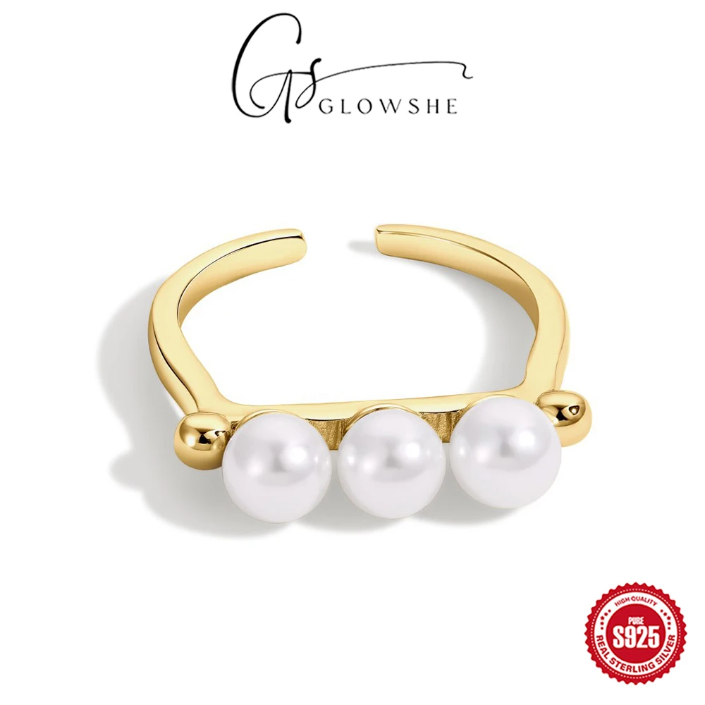 

Glowshe 100% 925 Sterling Silver Pearl Adjustable Ring Wedding Banquet Simple Jewelry Women's Elegant Ring High Quality Gift