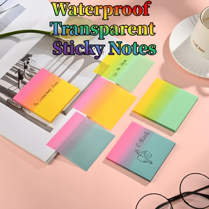 Fluorescent Transparent Sticky Note Pads Gradient Waterproof Clear Sticky Notepad for School Office Stationery