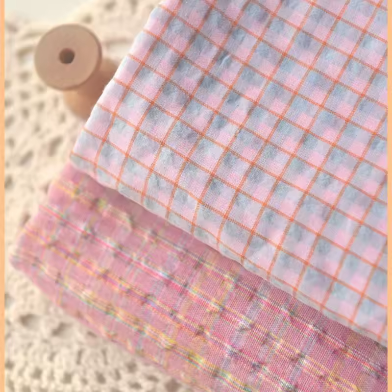 140x50cm deep nude light pink and purple color checkered bubble polyester-cotton fabric for spring and summer dress sub-fabric - AliExpress 15