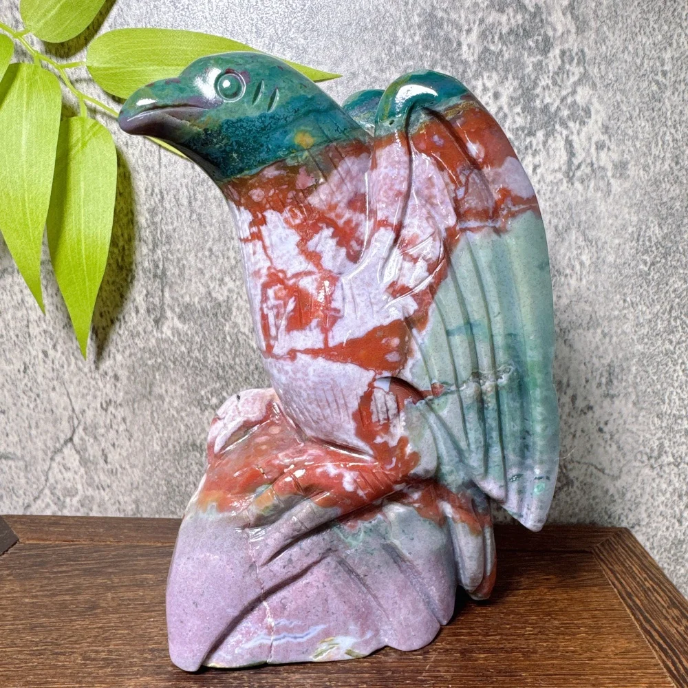Natural Ocean Jasper Bird Eagle Carving Healing Crystal Gemstone Collectible - Home Decorative Item Ideal Holiday Gift