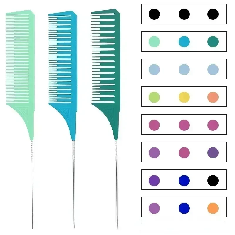 3pcs Hairbrush Hair Styling Combs Tailed Comb Set Coloring Dyeing Comb Salon Tool Sectioning Highlighting Weaving Cutting Comb