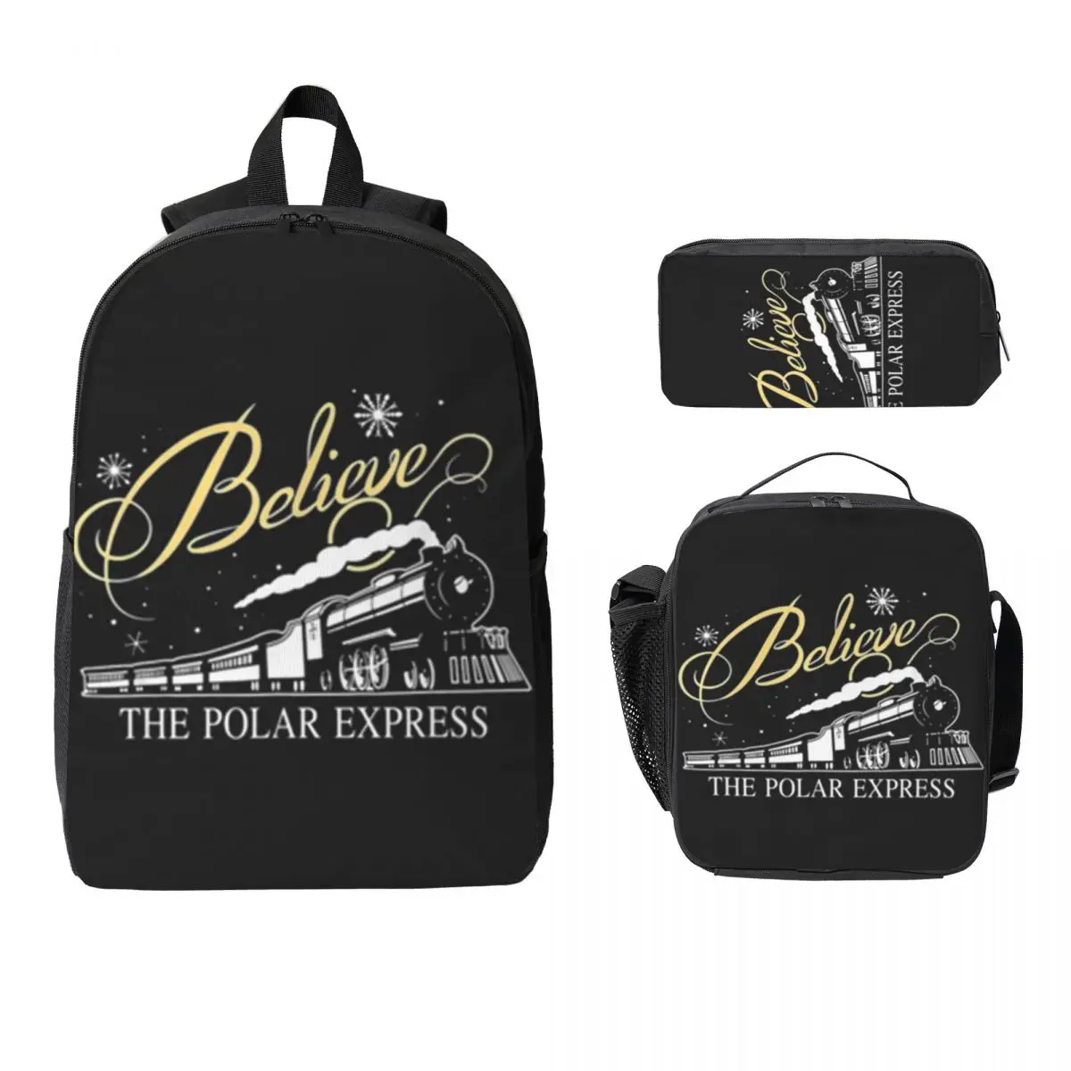 

Рюкзак The Polar Express, студенческая сумка для книг для мальчиков и девочек, школьная сумка, сумки на плечо для ноутбука, изолированная сумка для обеда 3 шт., пенал