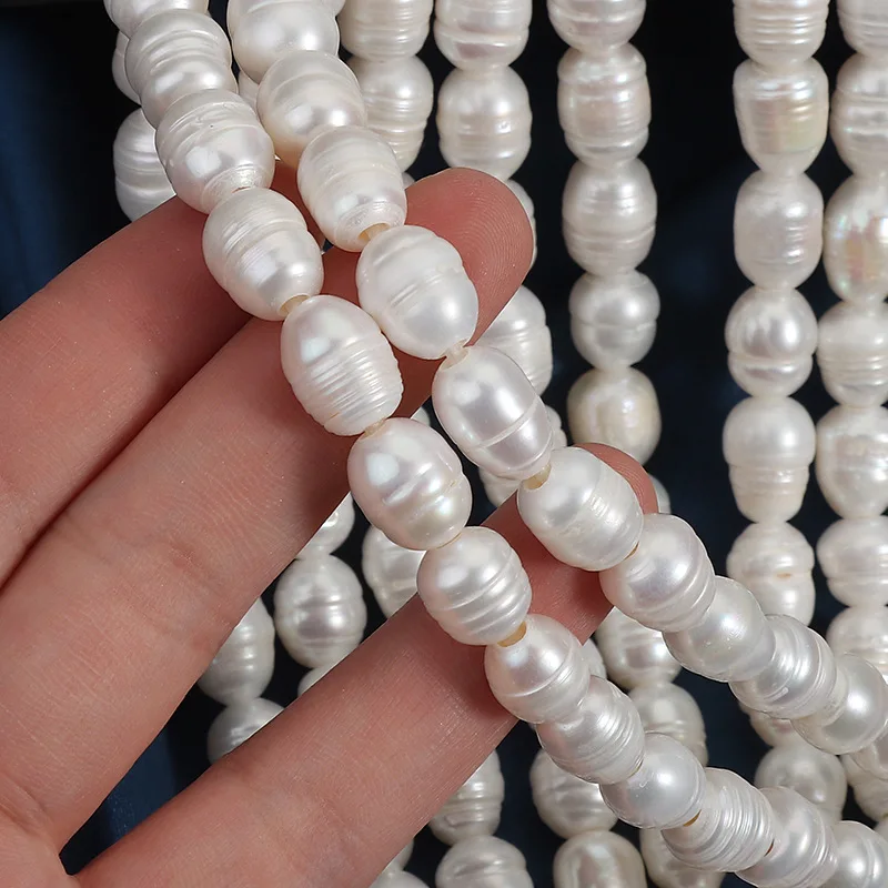 Deep Threaded Large Hole Rice Bead 12x15mm Natural Pearl String, Approximately 17 Inches Long