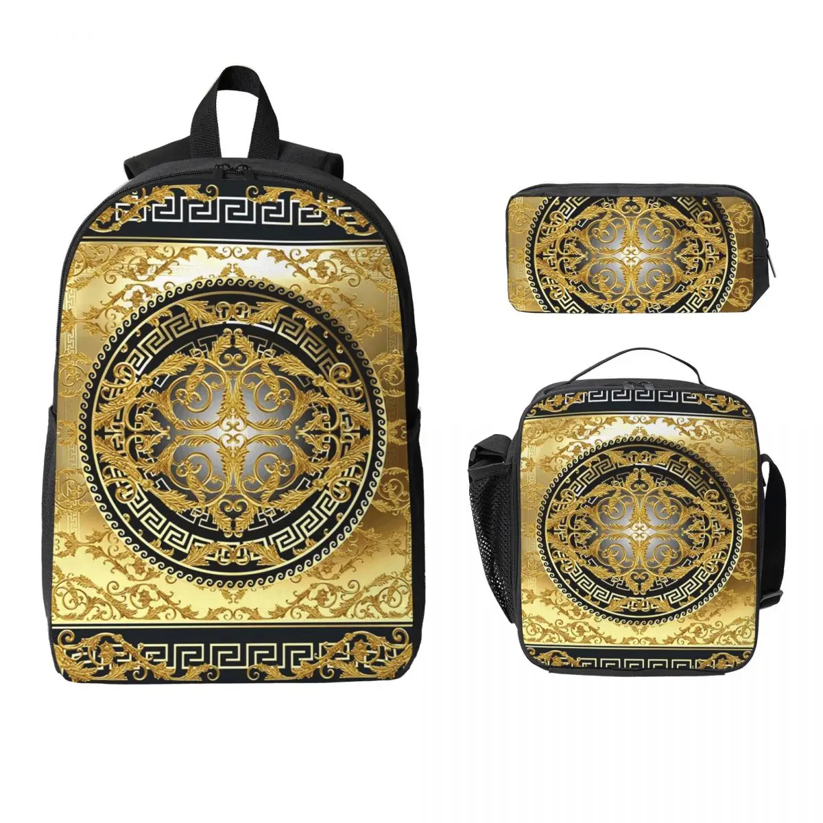 

Queen Of Absolutely Everything Gold Baroque Backpack BookBag School Bag Shoulder Bags 3ps Insulated Lunch Bag Pencil Case