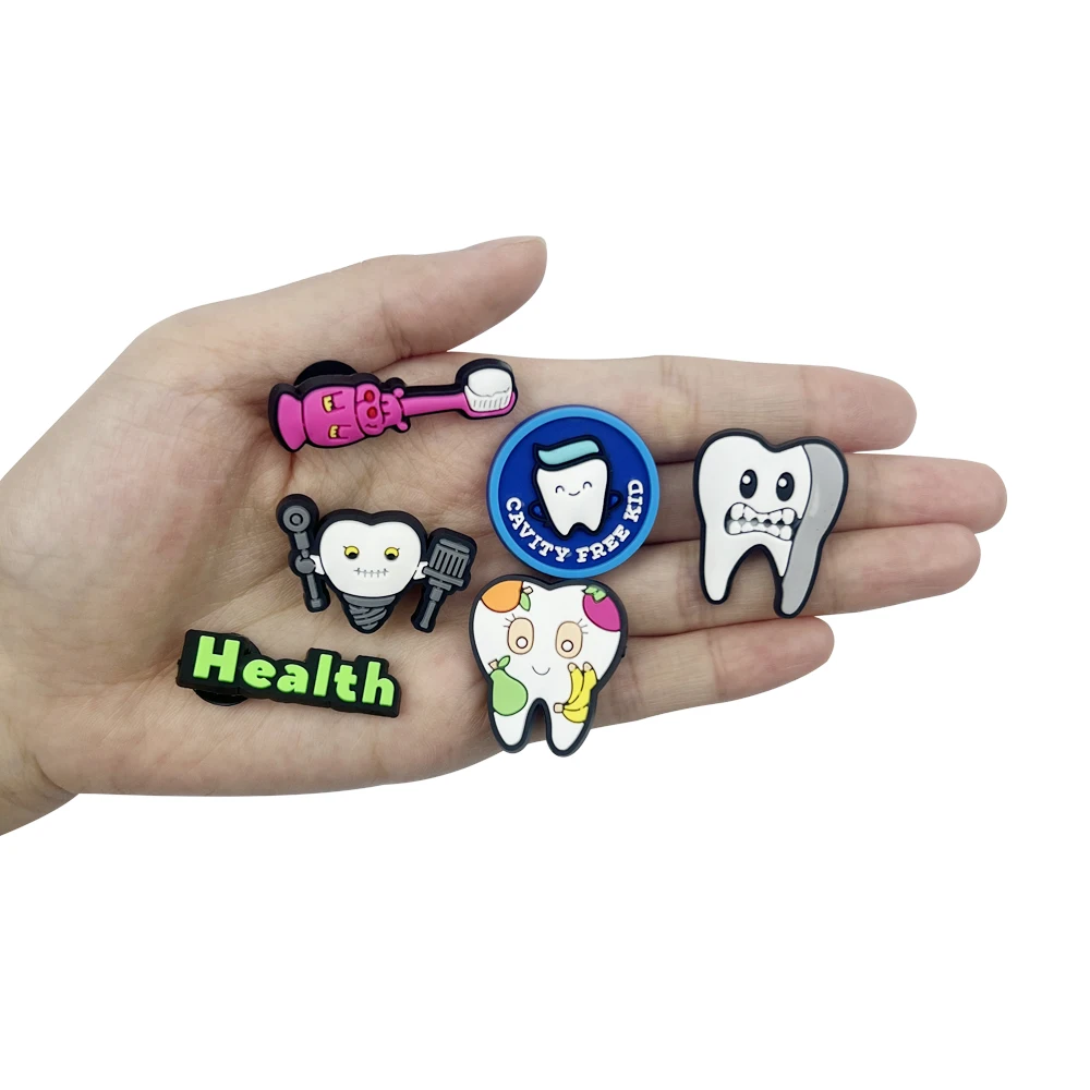 10pcs/set Teeth Health Theme Cute Tooth shape Hole Shoe Charms Slipper Accessories Dental Clinic DIY Gift Decorations