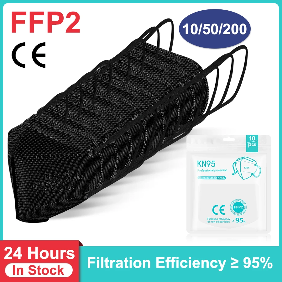 

Респиратор ffp2mask черный, 5 слоев, для взрослых, сертификация kn95 CE, 20 шт.