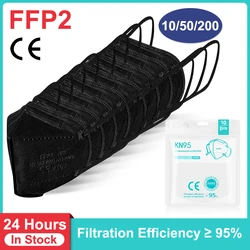 Caldo adulto 5 strati nero FFP2 KN95 maschera respiratore tessuto maschera facciale CE filtro bocca antipolvere riutilizzabile ffp2mask