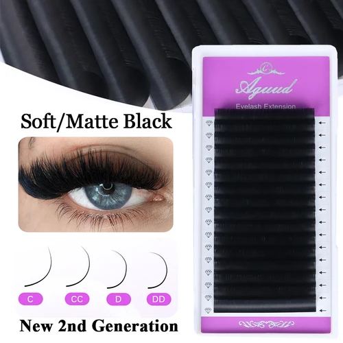 AGUUD, nuevas extensiones de pestañas postizas, pestañas individuales rusas con volumen, pestañas de Cachemira suaves negras súper mate, pestañas clásicas Premium