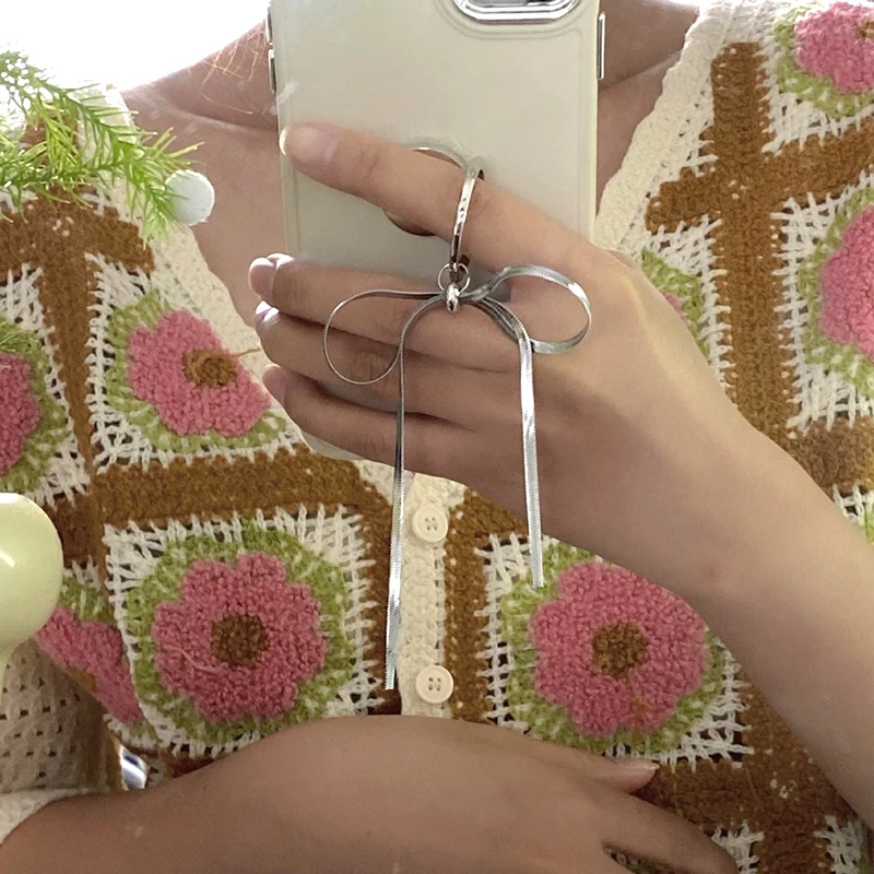 لطيف 3D Bowknot قبضة حامل هاتف كريستال القوس قلادة قوس البنصر حامل داعم اكسسوارات المحمول #4