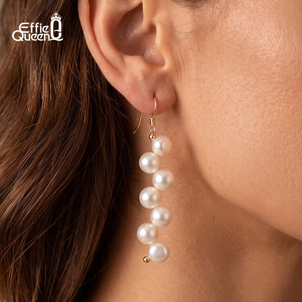 

EFFIE QUEEN Vintage Natural Pearls Tassel Drop Earrings 925 Sterling Silver Temperament for Women Jewelry Accessories GPE144