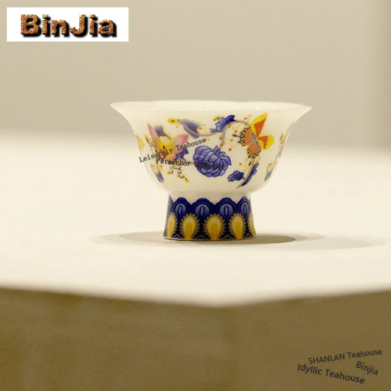 

40ml Enamel Hundred Flowers Butterfly Teacup Boutique Tea Bowl Single Cups Tea-tasting Smelling Cup Chazhan Master Cups Teaware