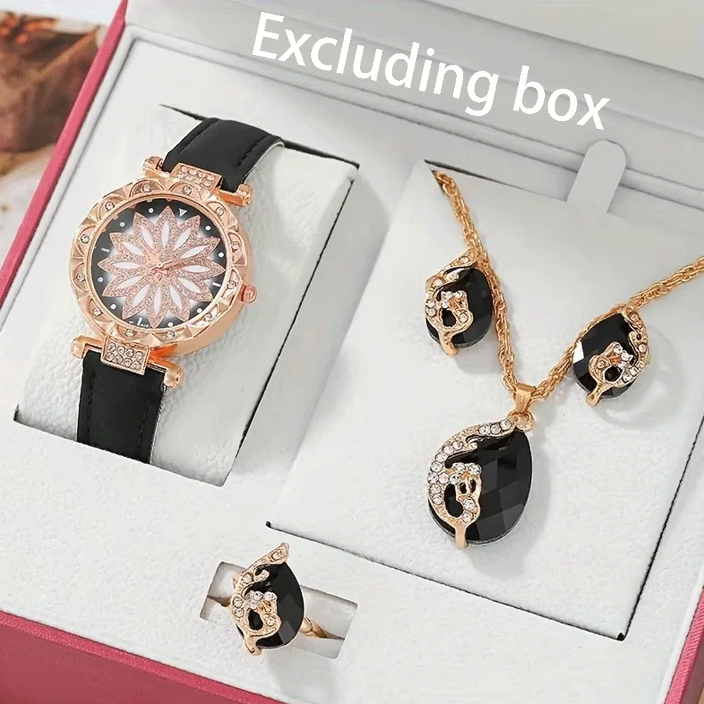 5 قطعة/المجموعة الساعات طقم مجوهرات 1 قطعة من ساعة كوارتز يدوية مستديرة و 4 قطعة من المجوهرات يتوهم النساء الساعات والمجوهرات المتطورة #3