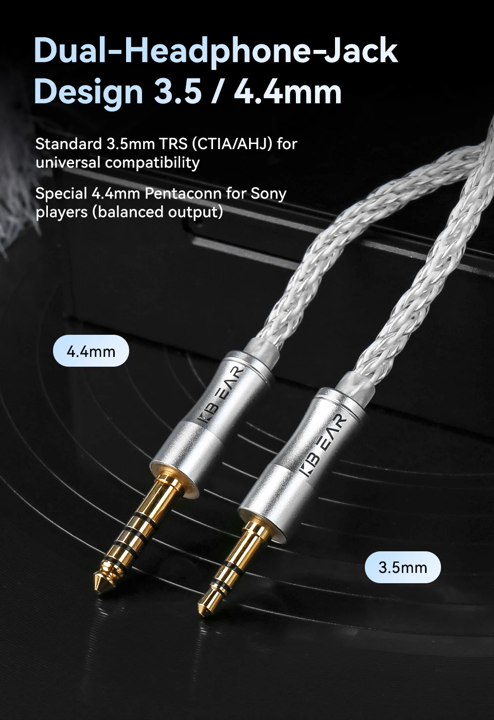 KBEAR BaiZe 8-adriges, hochreines, versilbertes OFC IEM-Kabel, austauschbares, symmetrisches 3,5/4,4mm QDC Kopfhörerkabel für KZ ZS12 Pro X – Detail 9