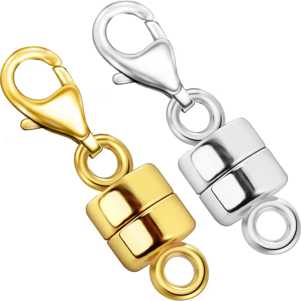 4 Stück Magnetische Halsketten-Verschlüsse und -Anhänger mit Karabinerverschluss, 14K Gold- und Silberplattiert, Magnet-Schmuckverschluss-Konverter – Detail 4