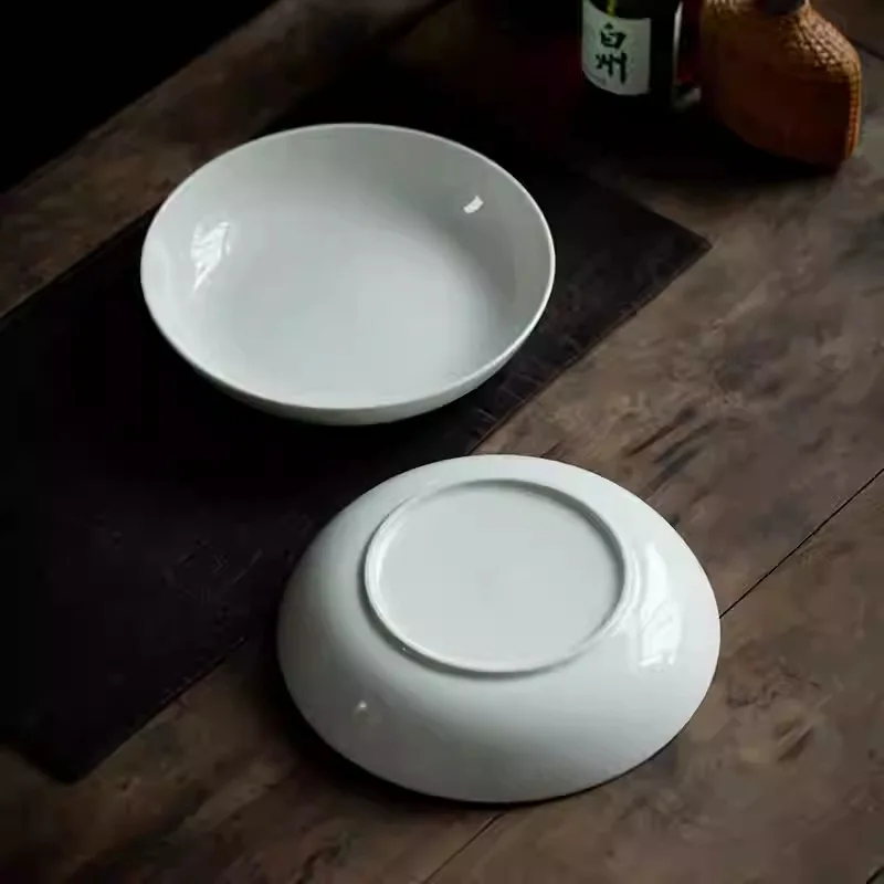

9.6 Inch White Porcelain Deep Dinner Plate, Large Ceramic Bowl Plate for Stir Fries, Noodles, Soup and Daily Home Cooked Meals