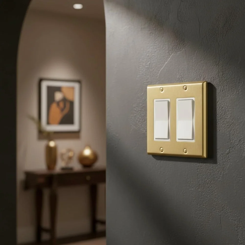 Brass Wall Plate For American Standard GFCI Outlet, 2-Gang Metal Socket Cover, Elegant Decorative Switch Panel For Home