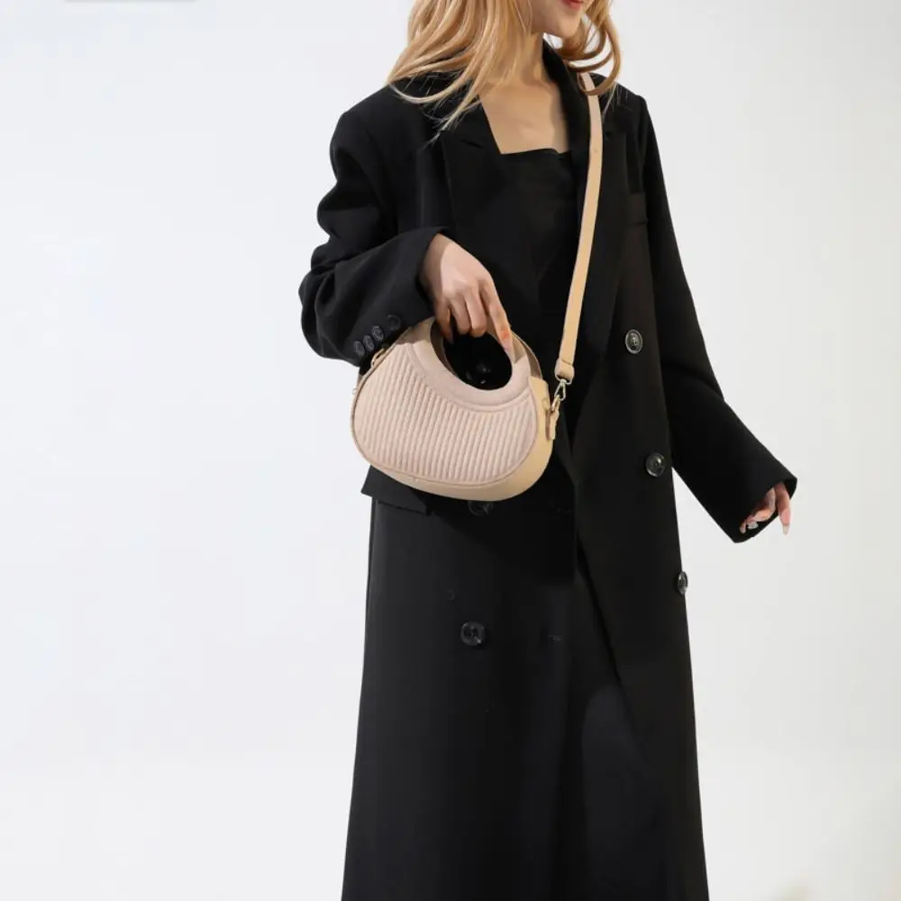 

Ins фетровая сумка через плечо из искусственной кожи в корейском стиле, однотонная сумка-бродяга, сумка в форме полумесяца, плиссированная сумка на плечо, уличная одежда