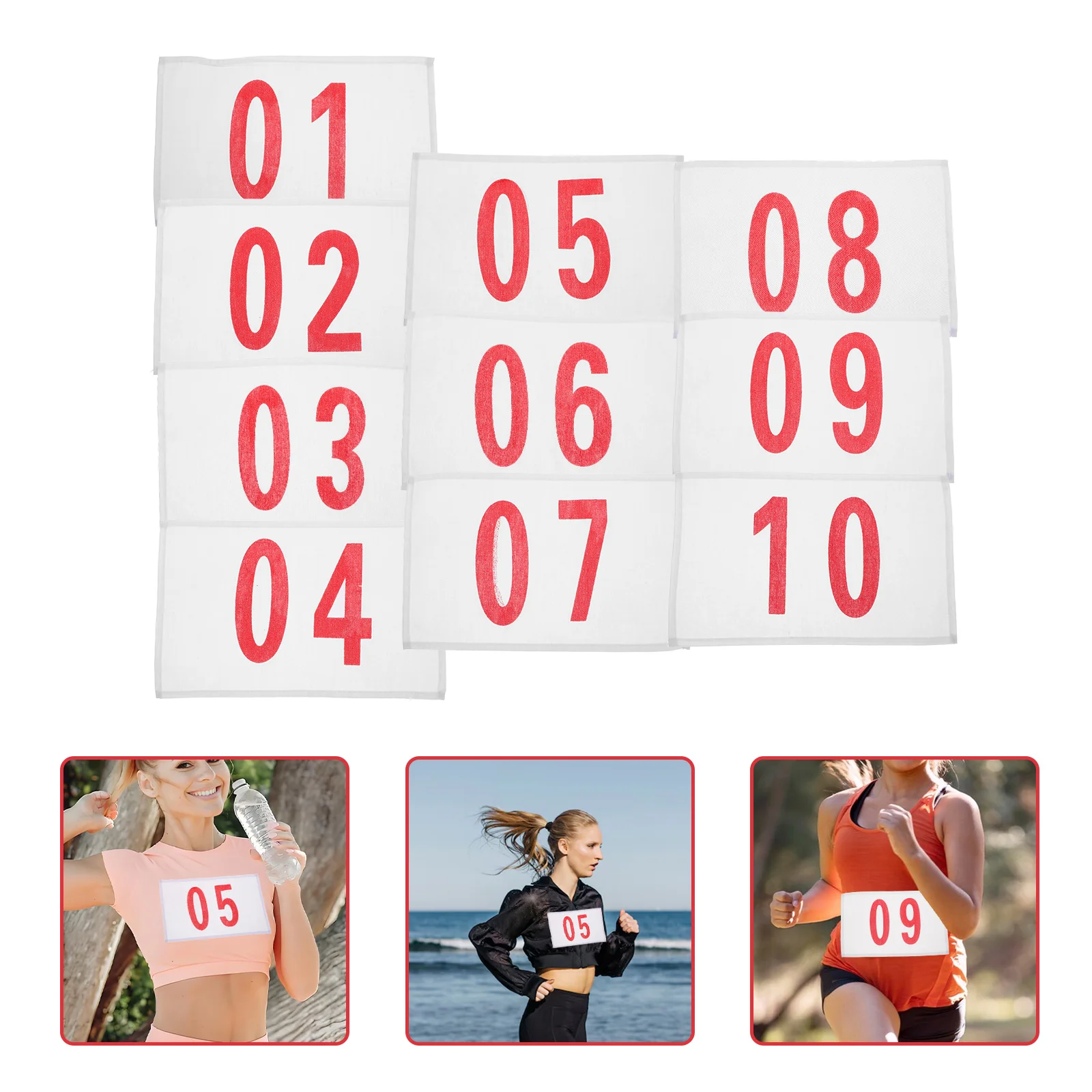 

10pcs Number Bibs Cloth Stickers White Auction Paddles Durable Adjustable Clear Numbers Marathon Running Race