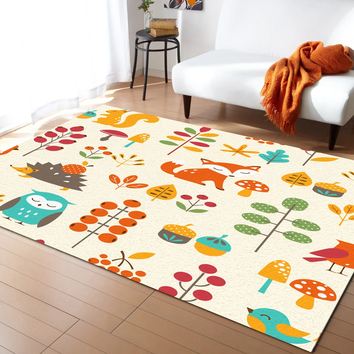 

Cute Fox Hedgehog Bird Living Room Carpet Coffee Table Floor Mat Study Bedroom Bedside Home Decoration Large Rug Floor Mat