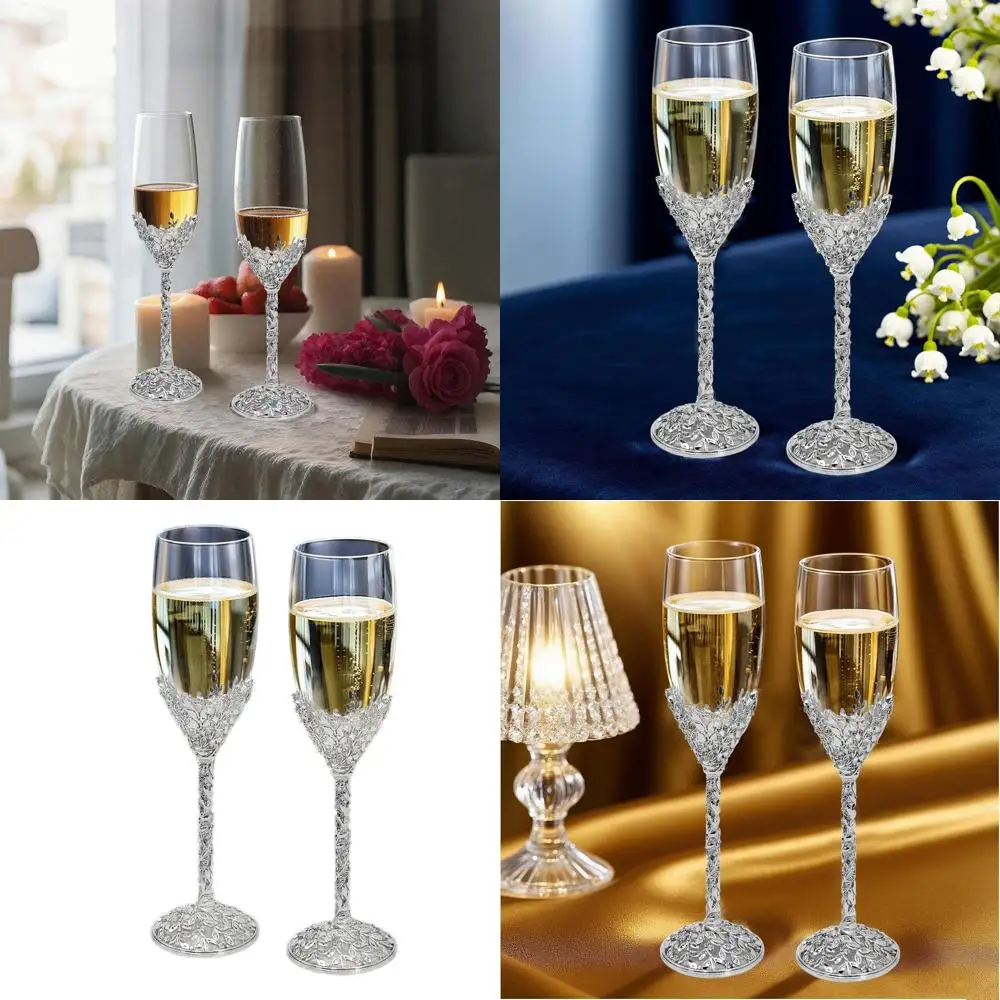

His & Hers Silver Champagne Toasting Glasses - 7oz, Perfect for Weddings, Engagements, and Registry Gifts