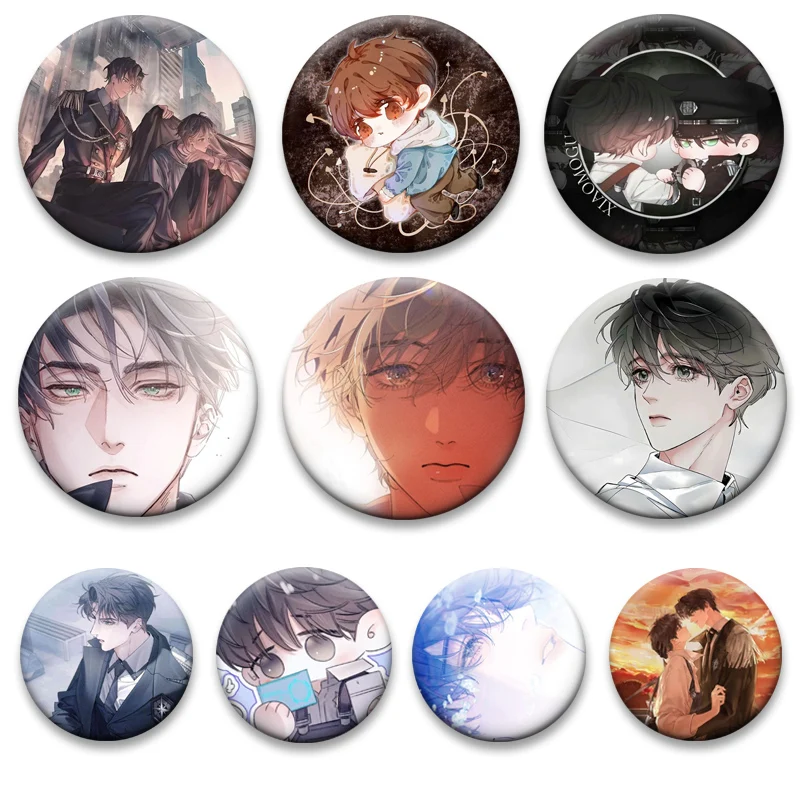 Exquisite Round Brooches Novels Comics Mushroom Button Pins Xiao Mogu,an Zhe,lu Feng Cartoon Badge for Backpack Accessories Gift