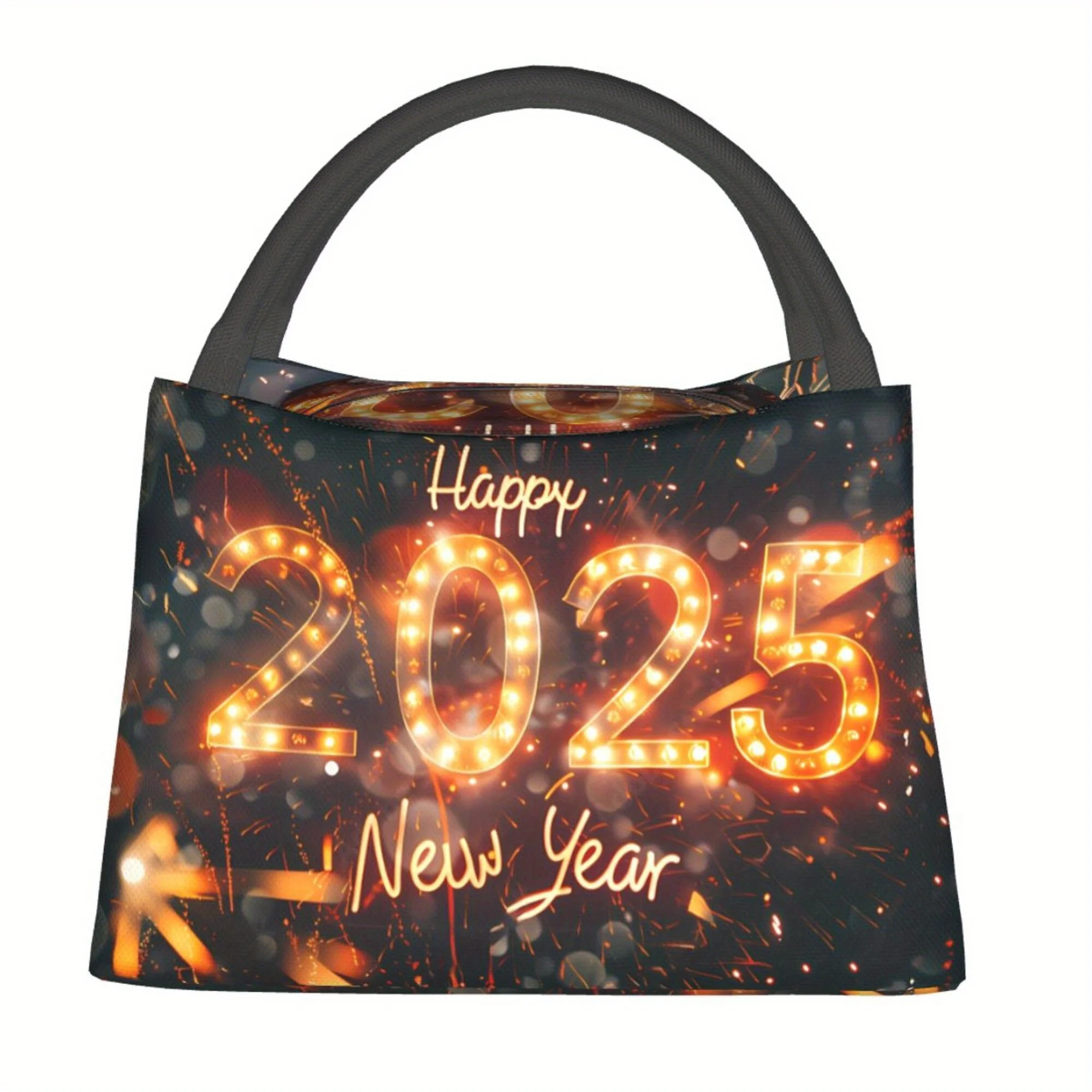 

Happy New Year, Light 2025 Pattern, Portable Reusable Cooler Bag, Insulated Lunch Bag, Essential for Camping Picnic