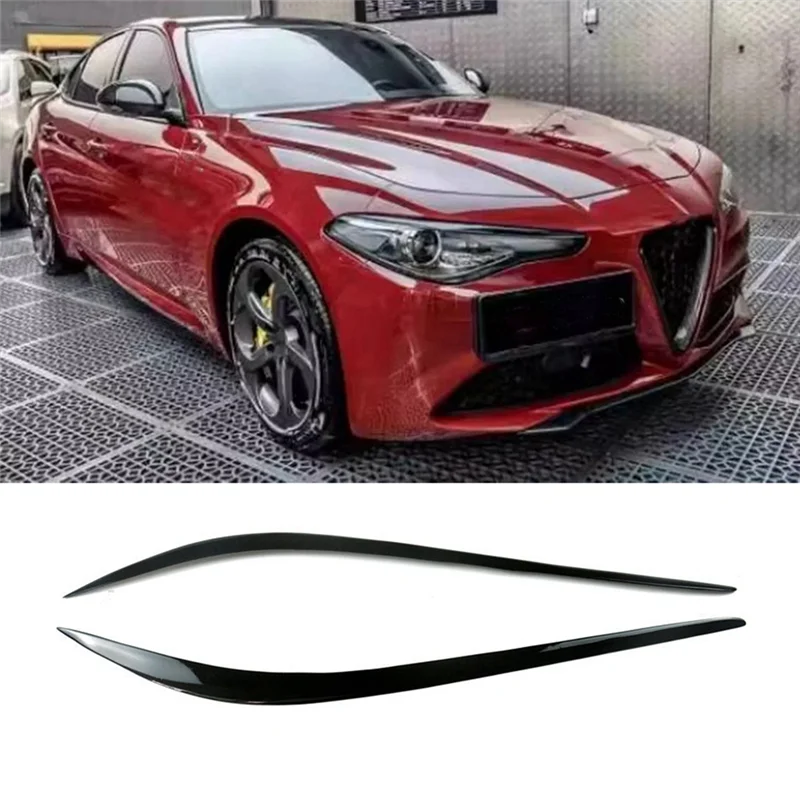 

A11M-For Alfa Romeo Giulia 2015-2024 Glossy Black Car Headlight Eyelid Eyebrow Trim
