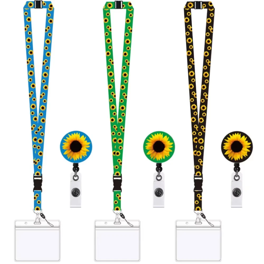 Card Easy Pull Buckle Rope Badge Protective Cover Anti-lost Rope Doctor Nursing Work Accessorie Sunflower