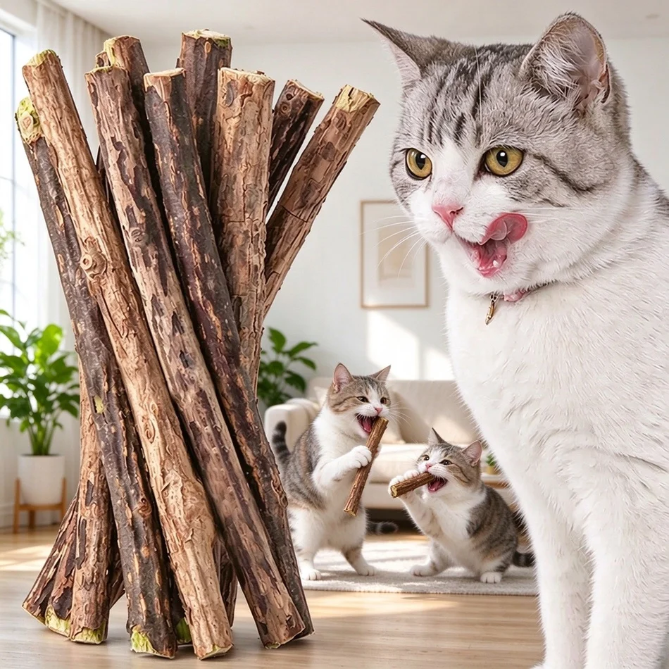 HOT Sale 5-20pcs Natural Matatabi Silvervine Sticks Catnip Molar Chew Toy for Kittens Pet Teeth Cleaning Cat Treats Pet Products
