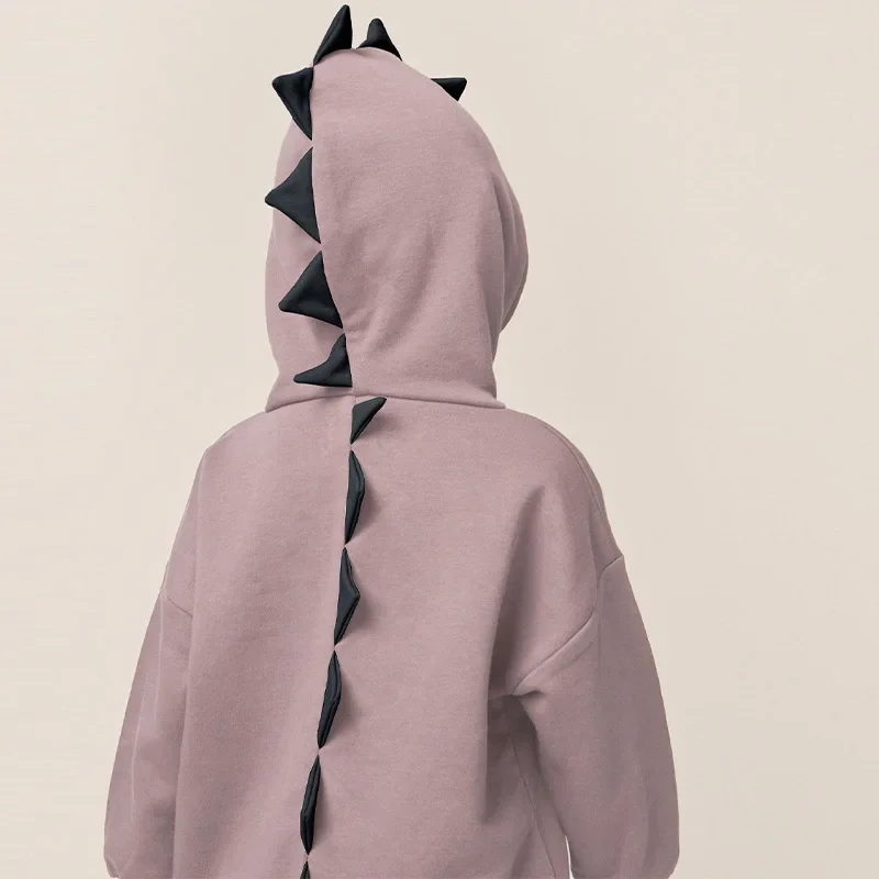 Creative Casual Autumn Winter Hoodies for Baby Boys Girls Grey Purple Dinosaur Shaped Pullover Sweatshirts Windbreak Kids Tops