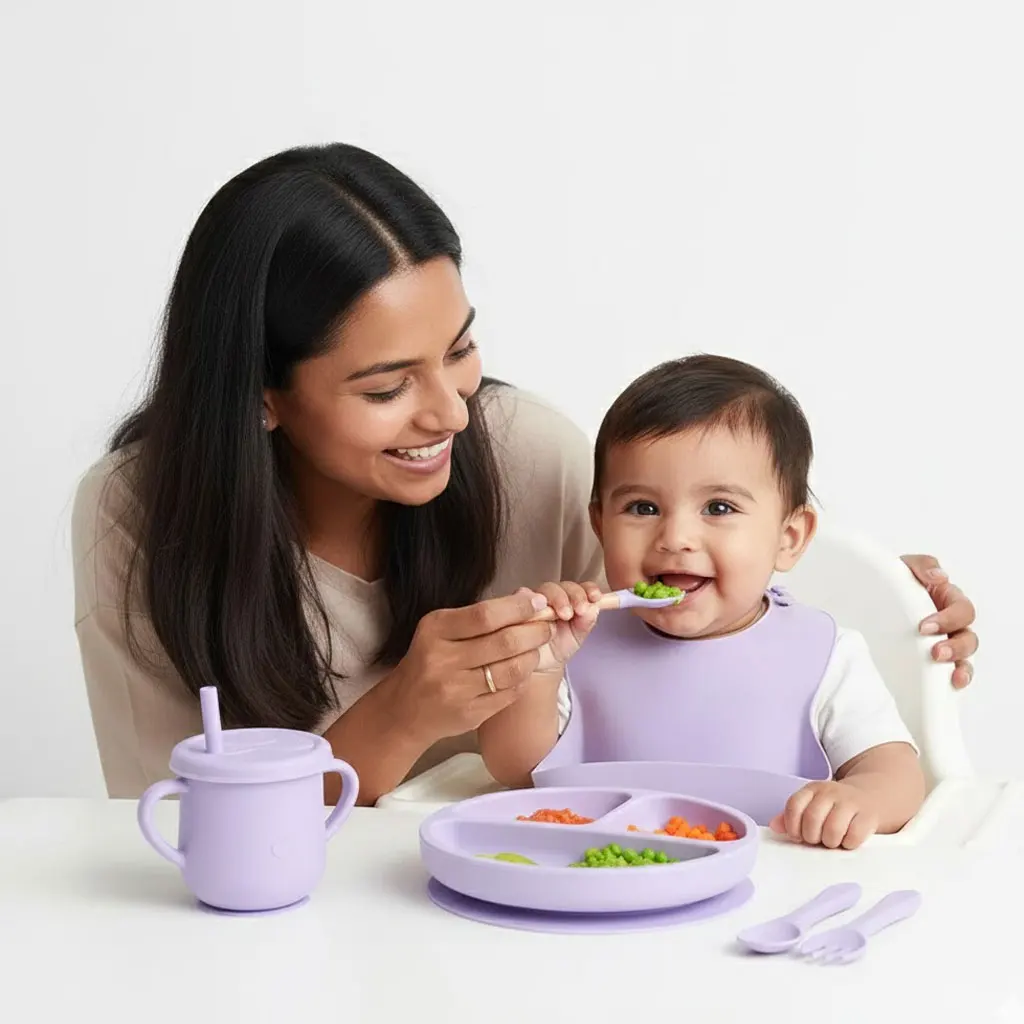 

Non-Slip Toddler Silicone Feeding Set: 3-Section Divider Suction Plate, Bowls & Spoons, Dishwasher Safe
