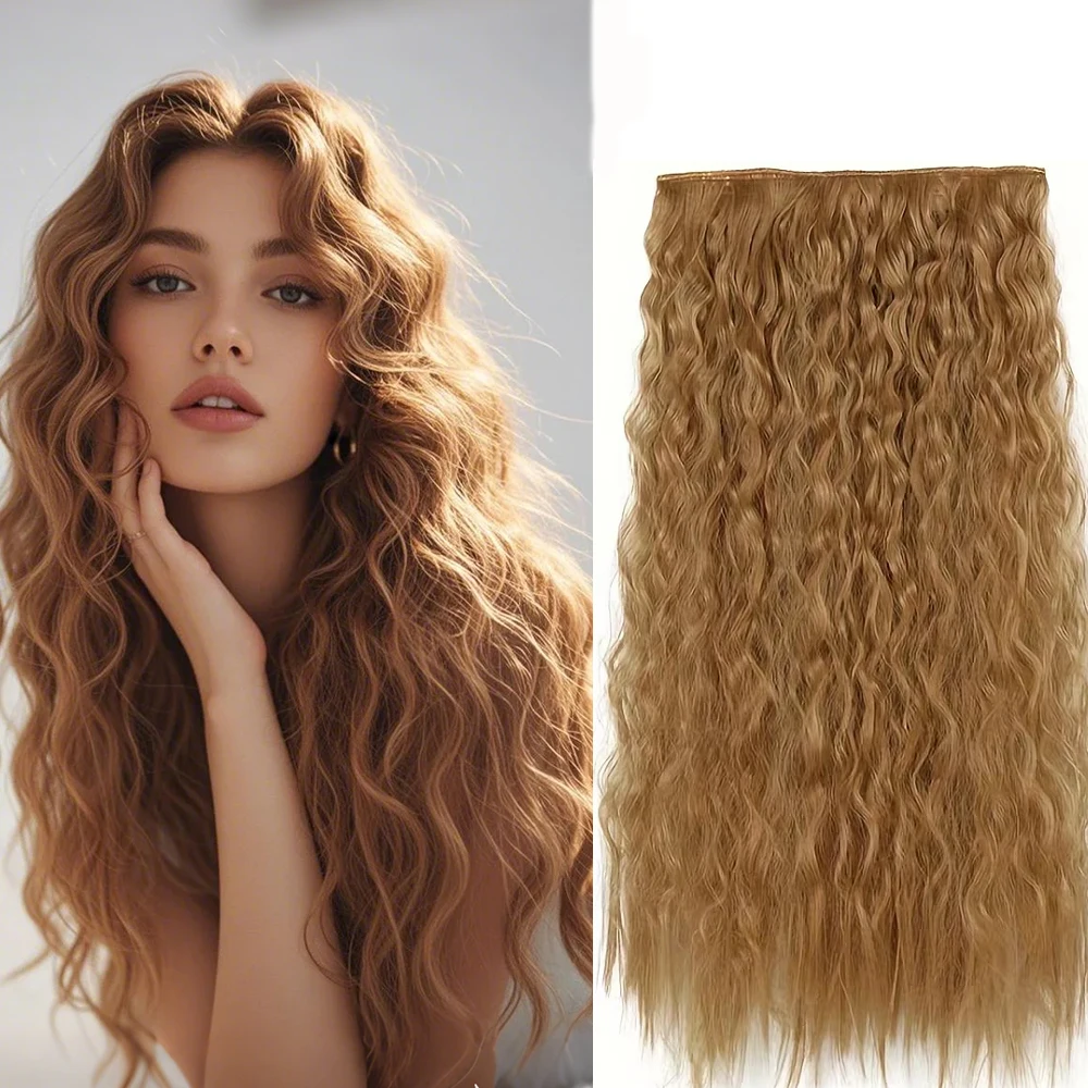 

Synthetic 5-clip in Hair Extensions Fluffy Wavy Corn perm Curly One-piece Clip Hairpiece 22inch long wigs for women Daily Wear