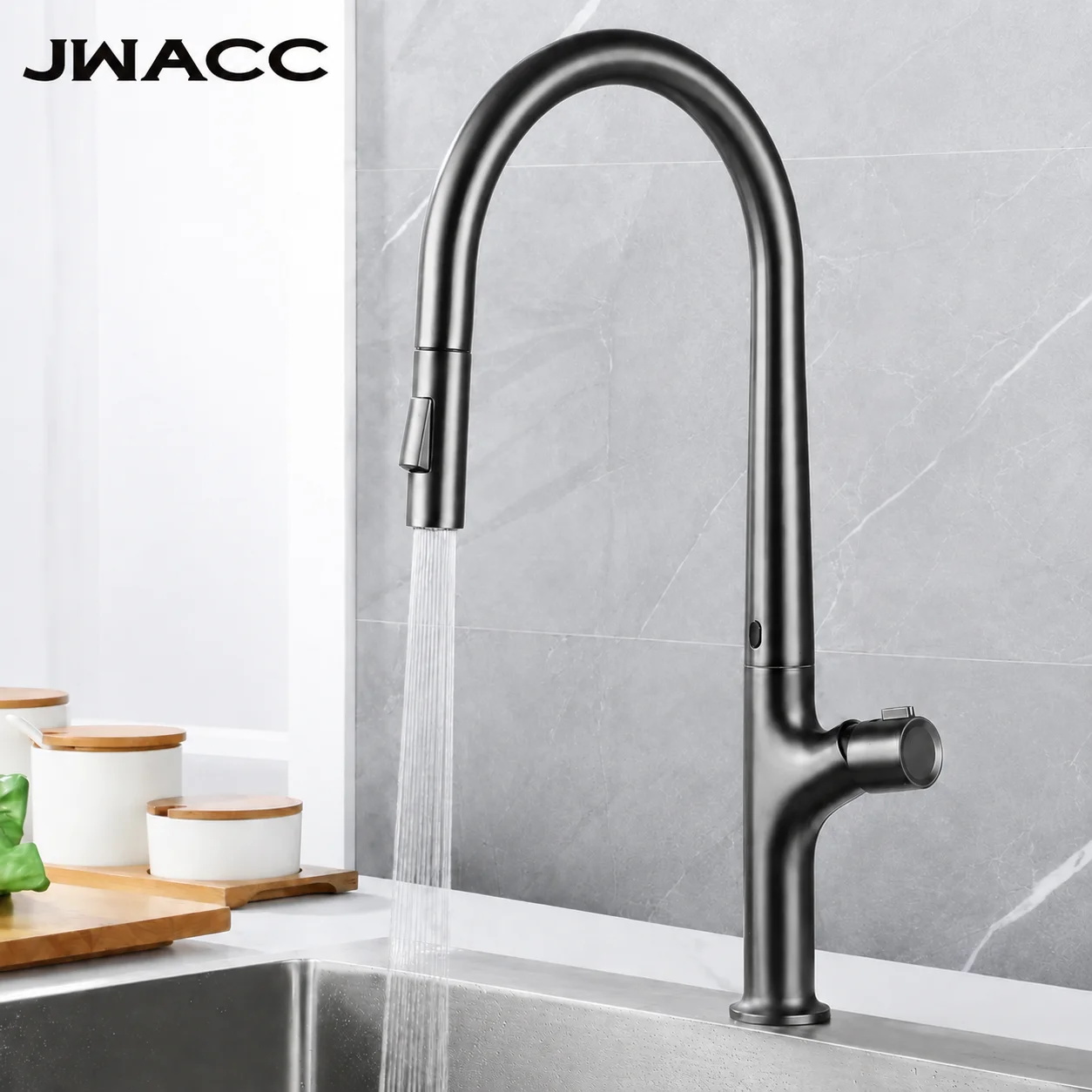 modern, gunmetal, sensor, kitchen faucet, pull out, telescopic, single handle, hot cold, copper, sink mixer tap, 2-function, sp