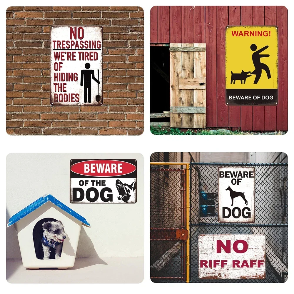 Retro Vintage Beware Of Dog Warning Vintage Tin Signs Caution Metal Plate Metal Poster Plaque For Club Home Pub Bar Wall Decor