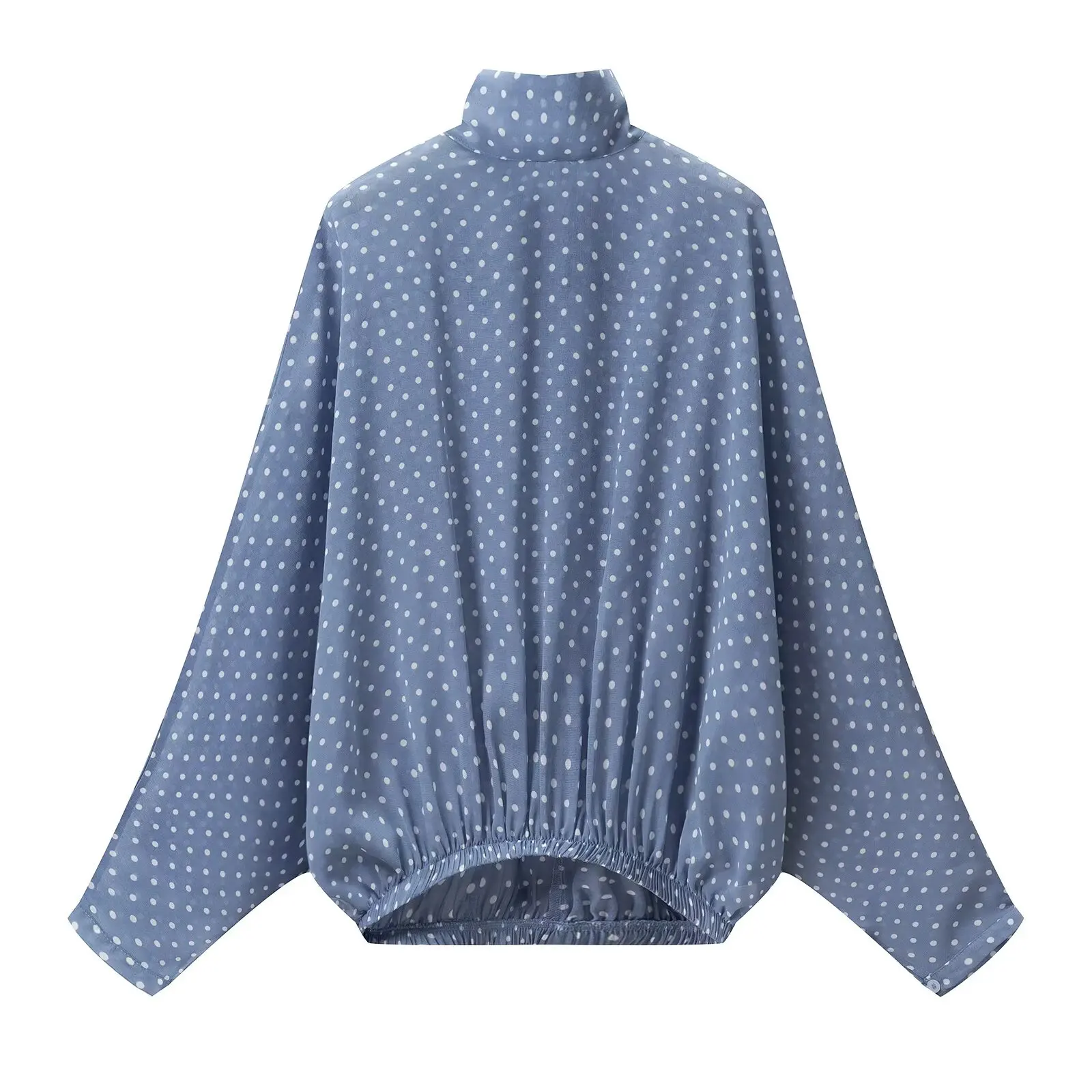 Two Piece Skirt Set Polka Dot Chiffon Bow Tie Matching Outfit for Women - Blue Top