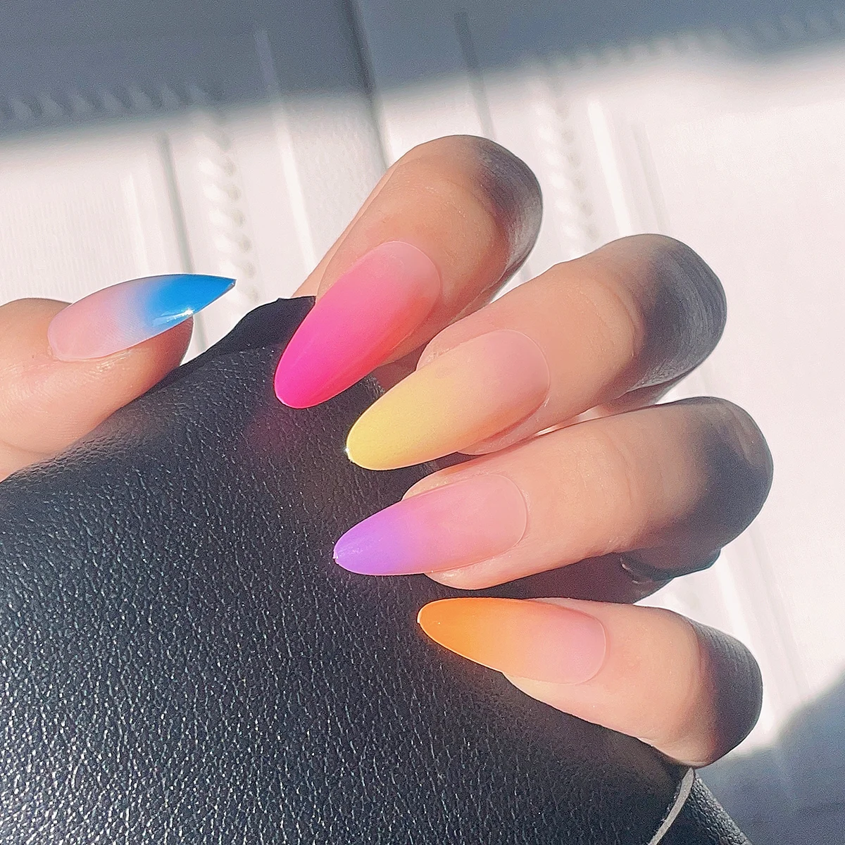 Transform Your Nails with 24pcs Long Stiletto Iridescent Matte Ombre Fake Nail & 1pc Nail File & 1sheet Nail Tape