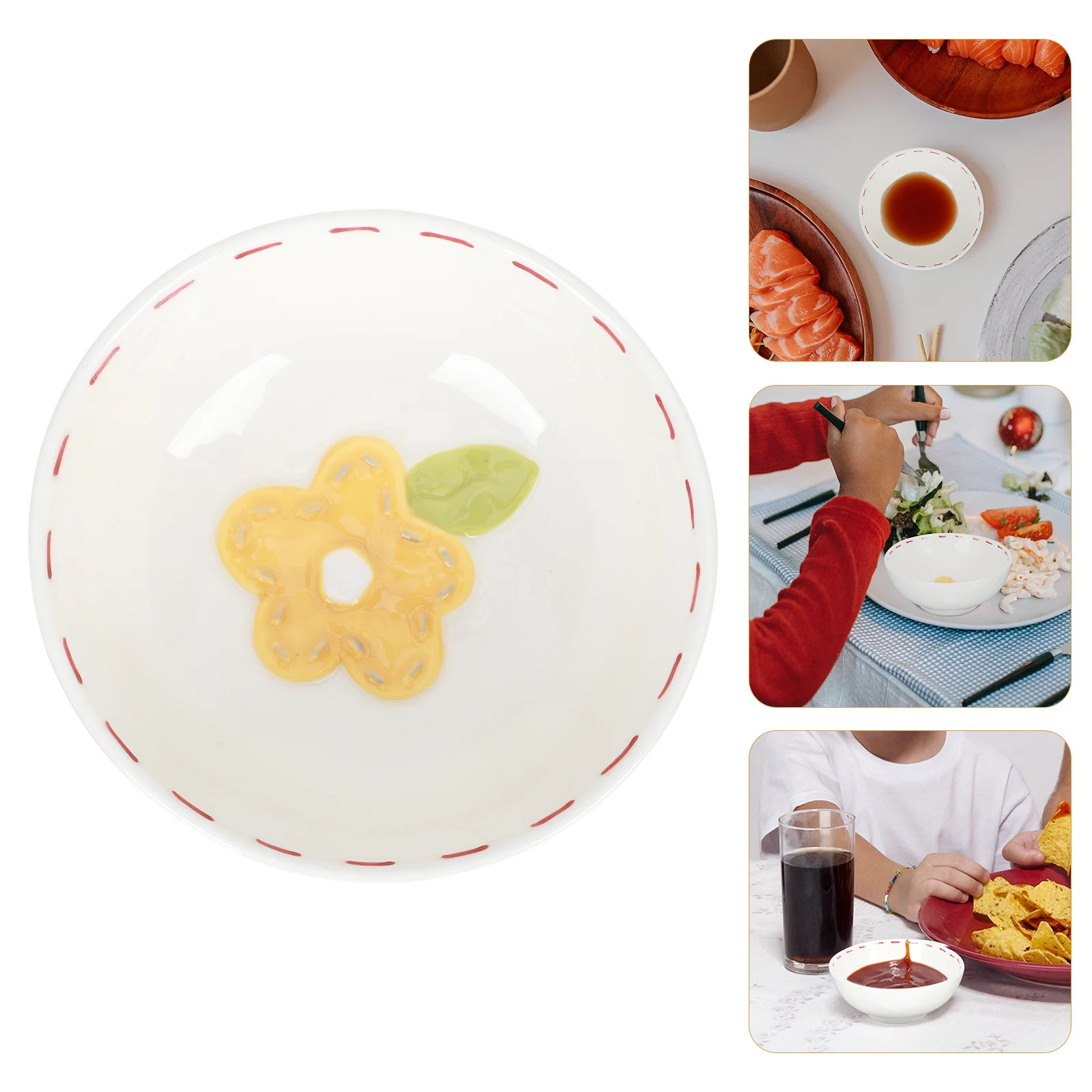 

1Pcs Embossed Bunny Small Seasoning Bowl Versatile Ceramic Rice Bowl Lovely Dining Table Accessory Restaurant Supply