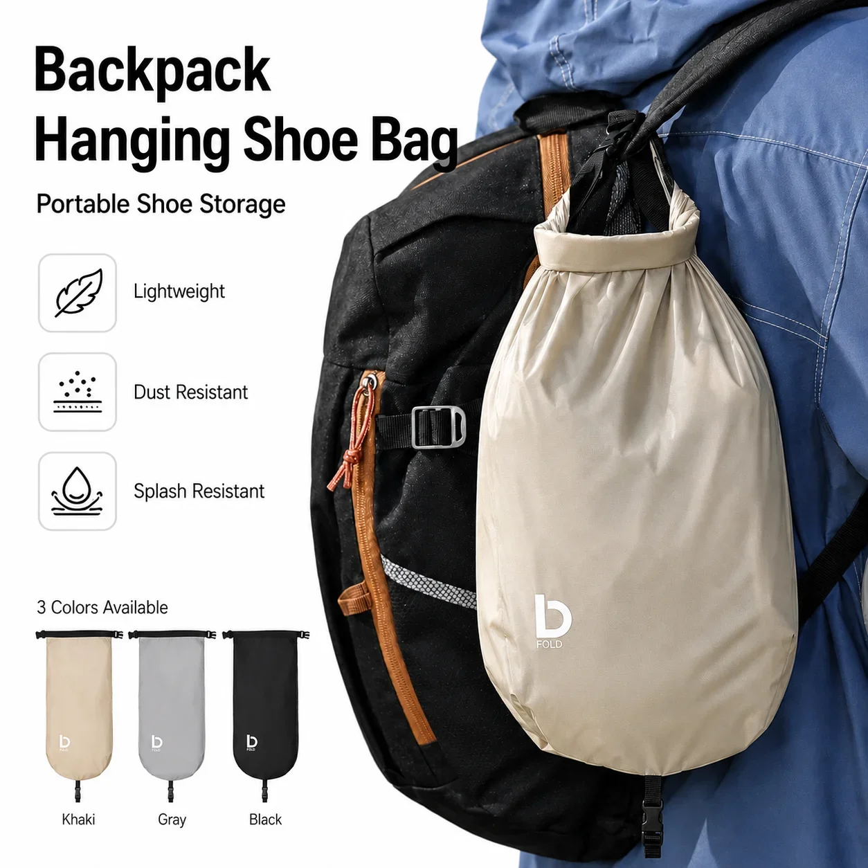 Nylon Hanging Shoe Bag Portable Lightweight Backpack External Shoe Storage Pouch Foldable Travel Gym Hiking Outdoor Holder