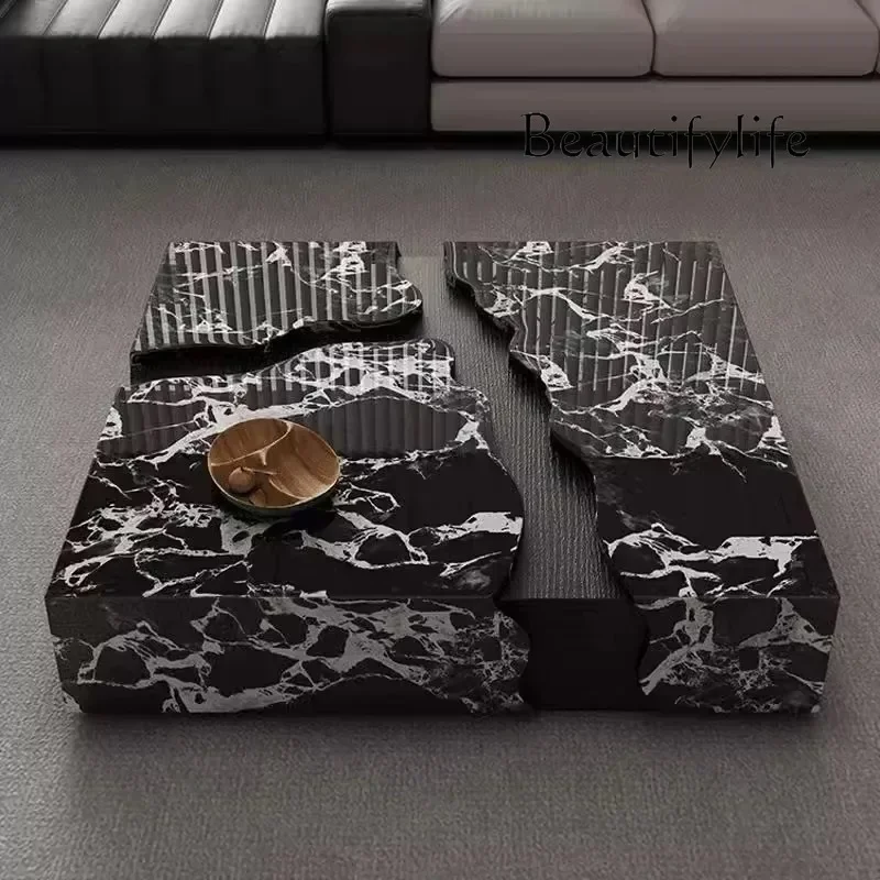 

D Italian Minimalist Marble Coffee Table Flowing Light Luxury High-end Household Square