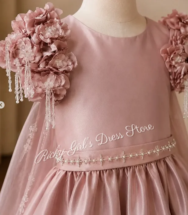 elegant-a-line-first-communion-dress-for-girls-satin-3d-floral-pearls-flower-girl-dress-pink-birthday-party-gown-customized