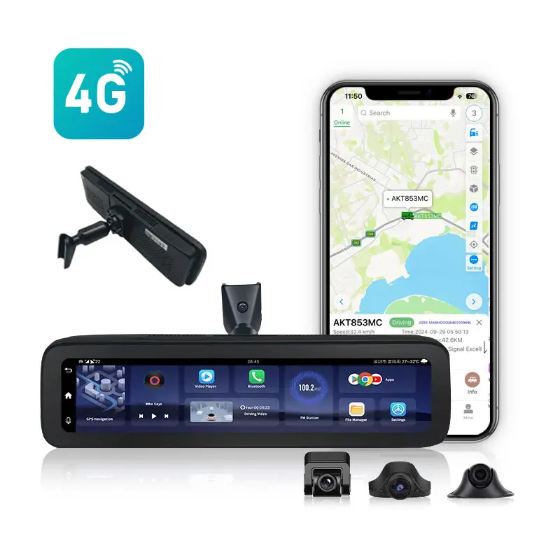 YJ88 Rearview Mirror Navigation Driving Recorder 12 Inch 4-channel Video Global GPS Positioning Recording Playback